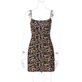 Women Clothing Summer Leopard Print Sexy Backless Lace up Waist Trimming Spaghetti Straps Dress for Women