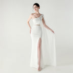 Tulle Shawl Three Dimensional Bead Tube Embroidery Craft One Shoulder Slim Slimming Social Celebration