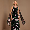 Women Summer Printed Sleeveless Large V Back U Neck A line Flared Sundress Ribbon Evening Dress
