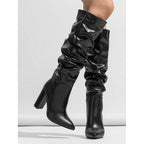 Boots Simple Shallow Mouth Pointed Mid Calf Chunky Heel Boots Slip on Comfortable Outdoor All Matching