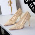 Hollow Out Cutout Super High Heel Women Shoes Pointed Toe Shallow Mouth Cocktail High Heels Floral Stiletto Heel Lace Shoes Women