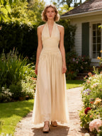 Halter Deep V Plunge High Waist Dress Autumn High Grade Sleeveless Waist Slimming Dress