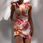 Summer Sexy Printed Lace up Dress Women