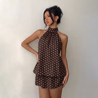 Summer Retro Vacation Short Dress Polka Dot Halter Backless Dress