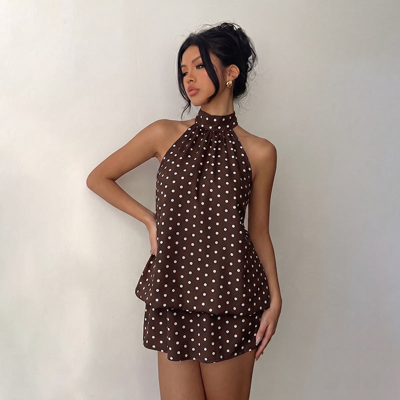 Summer Retro Vacation Short Dress Polka Dot Halter Backless Dress