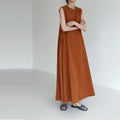 Cotton A line Loose Korean Dress Casual Minority All Match Solid Color Sleeveless round Neck Dress Women Clothing