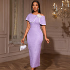 Design Cape off the Shoulder Dress Three Dimensional Floral Slim Straight Jacquard Party Dress