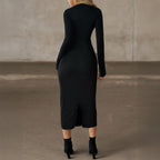 Women Clothing Autumn Solid Color Long Sleeved Hip Dress