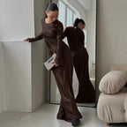 Satin Round Neck Long Sleeved Dress Women Clothing Autumn Elegant Sheath Dress