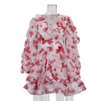 Ruffled Printed French Dress Women V neck Long Sleeve Waist A line Dress