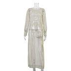 Women Clothing See through round Neck Long Sleeve Split Sun Protection Sexy Dress