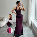 Women Clothing Summer Sexy Halter Mesh Sexy Sleeveless Dress