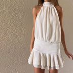 Summer Women Clothing Sexy Backless Lace up Halter Short Dress