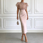 Fashionable Sheer Mesh Lace up Waist Controlled Top Strap Sheath Dress