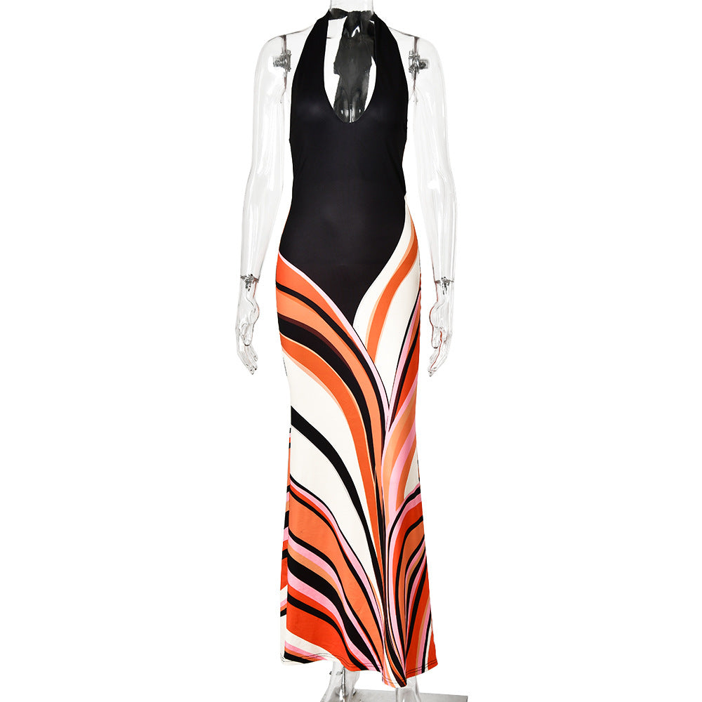 Bohemian Holiday Casual High Street Sexy Halter Dress Summer Sexy Tight Backless Dress