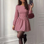 Christmas French Vintage Backless Bow Plaid Dress