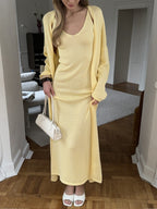 Knitted Hollow Out Cutout Vest Long Dresses Long Sleeve Cardigan Suit Women Soft Knitted Blouse