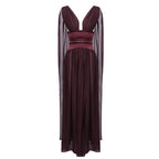 Wine Red Dress Women Summer Sleeveless Deep V Plunge Fitted High Waist Drape Chiffon Dinner Dress