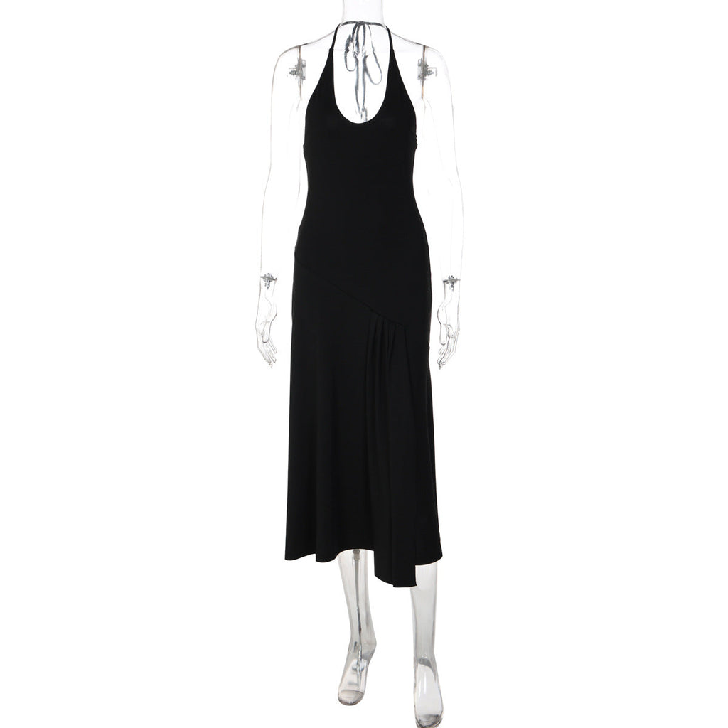 Women Clothing Summer Sexy Low Cut U Collar Halter Lace up Backless Dress