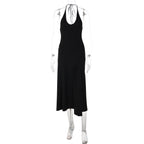 Women Clothing Summer Sexy Low Cut U Collar Halter Lace up Backless Dress