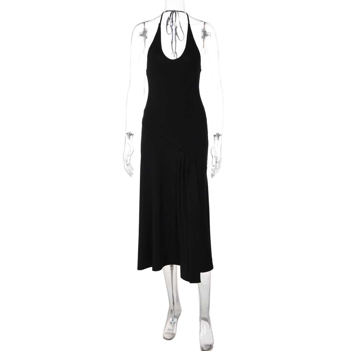 Women Clothing Summer Sexy Low Cut U Collar Halter Lace up Backless Dress
