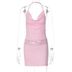 Women Clothing Summer Sexy Low Cut Swing Collar Halter Backless Skinny Sheath Dress