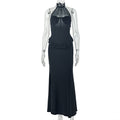 Solid Color Women Slim Pleated Hip Dress Slim Hanging Collar Sleeveless High End Maxi Dress