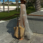 Women Clothing See through round Neck Long Sleeve Split Sun Protection Sexy Dress