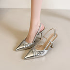Nightclubs Goddess Stiletto Heels Bow Twisted Pana Pointed Toe Buckle Outdoor Sandals