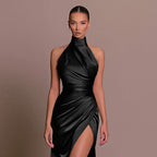 Halter Sleeveless Split Bottoming Dress Dress Autumn Stand Collar Dress