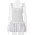 Women Clothing Spring Sexy Elegant Wooden Ear Pleated Strap Pleated Dress Short for Women