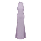 Women Clothing Sleeveless Tight Floral Dress round Neck Solid Color Beach Dress