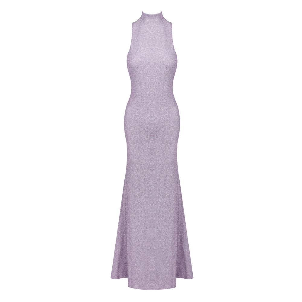Women Clothing Sleeveless Tight Floral Dress round Neck Solid Color Beach Dress