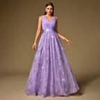 Handmade Pleated Embroidered Cloth Stitching Short Sleeve Double V neck Party Dress Back Zipper A Swing Dance Dress