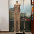 French Sequined Sexy Evening Party Slim Strap Women Micro Revealed Back Maxi Dress