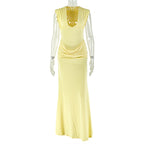 Simple Slim Fit Women Street Pleated Hip Dress Sexy V neck Sleeveless Elegant Dress