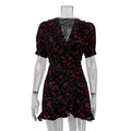 Summer Black Short Sleeve Floral Dress V neck Tight Waist Sexy Dress Women Clothing