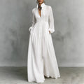 French Waist Controlled Long Sleeves Pleated Shirt Dress Pure Cotton High Quality Casual Vacation Maxi Dress