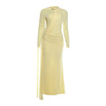 Fall Women Clothing Streamer Long Sleeve round Neck Solid Color Pleated Sexy Sheath Dress