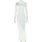 Solid Color Women Waist Slimming Hip Dress Diagonal Collar Sleeveless Asymmetric Maxi Dress