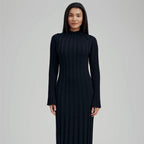 Autumn Winter Knitted Dress Casual Waist Tight round Neck Large Pit High Collar Slimming Knitted Maxi Dress for Women