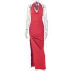 Women Clothing Solid Color Pleated Slimming Side Slit Hip Dress Swing Collar Sleeveless Long Trendy Dress