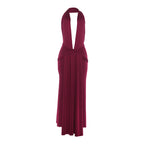 Women Clothing Sexy Halter Deep V Plunge neck Backless Split Solid Color Dress