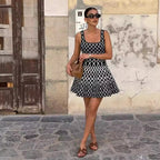 Spring Summer Contrast Color Water Ripple A Line Short Dress Inner Wear Fitted Waist Vest Base Knitting Dress Women