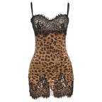Summer Women Clothing Sexy Leopard Print Slim Fit Backless Lace Splicing Sling Dress
