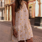 Halter Lace up Sleeveless Dress Fresh Sweet Agree Pattern Stitching Loose Dress