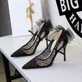 Sexy Hollow Out Cutout out Lace Mesh Bow Pointed Toe Stiletto Heel Advanced Women Shoes