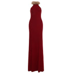 Retro Christmas Red Fur Stitching Contrast Color Vest Maxi Dress Elegant Slim Mop Evening Dress Annual Party Dress
