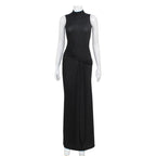 Sleeveless Half Turtleneck Sexy Bright Silk Stitching Ribbon Slim Fit Elegant Dress