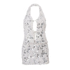 Women Clothing Nightclub Sequined Decorative Plush Sexy Backless Dress